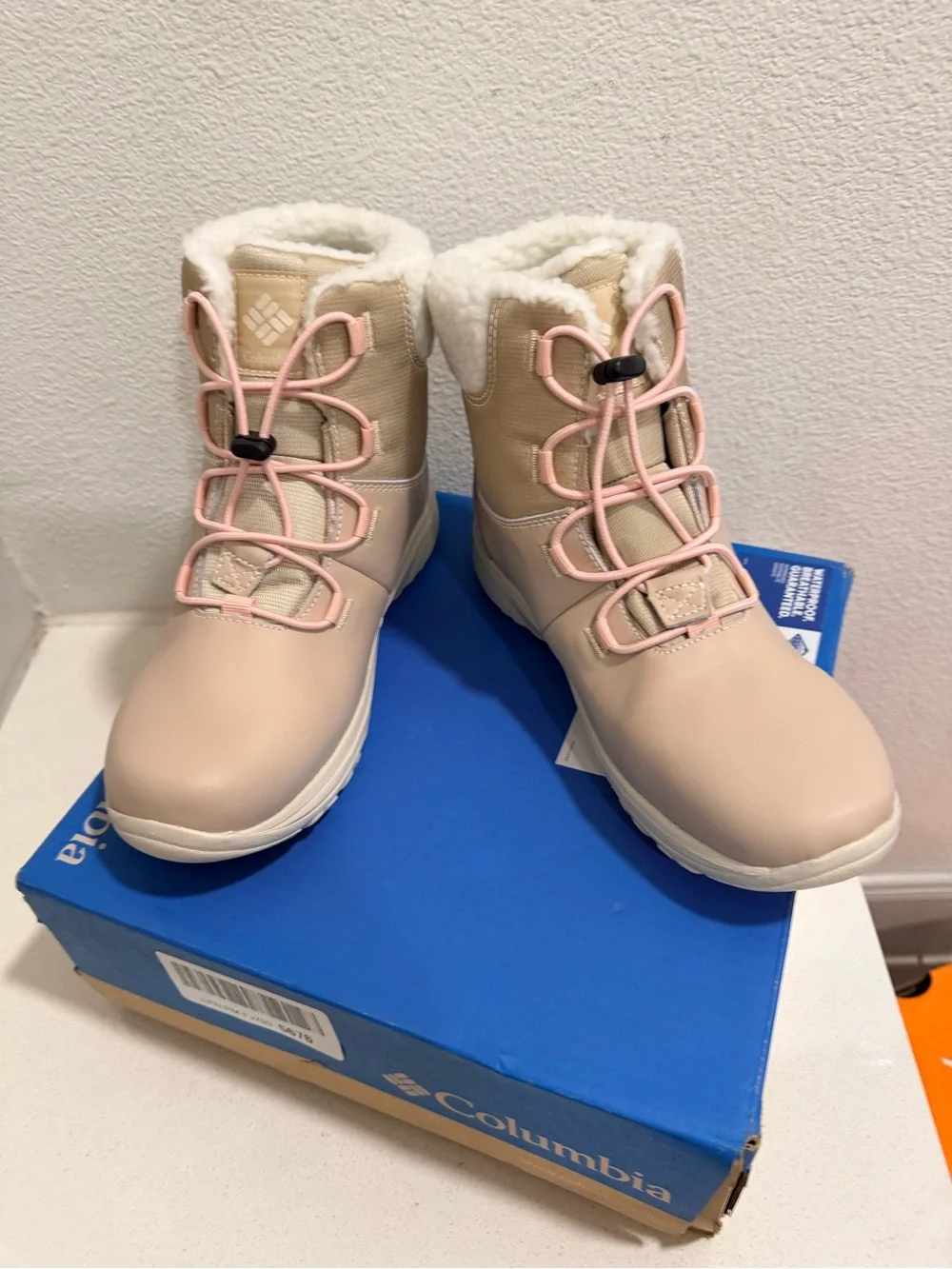 Columbia Cream and Pink Insulated Shearling-Trim Boot